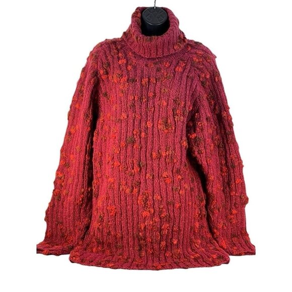 OOAK art to wear wool mohair hand knit lagen look tunic sweater sz L wine red - Picture 2 of 7